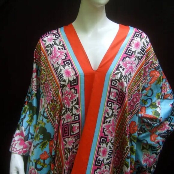 Natori Caftan Floral Lounge Gown Women's Large Vibrant Colorful Breezy V-Neck - Picture 3 of 16